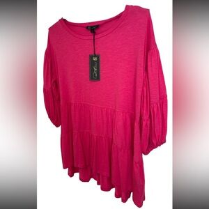 NWT Ruth Graham Pink Peasant Women's Blouse with Puff Sleeves